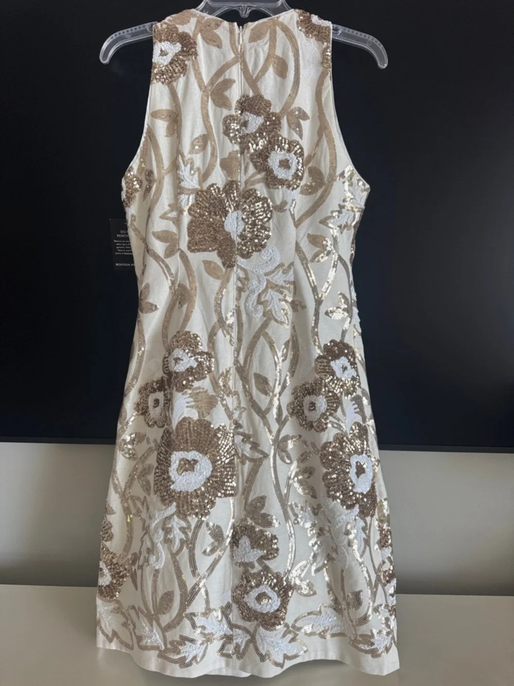 Boston Proper Ivory Dress with Gold Sequin Floral Embroidery - Picture 4 of 6